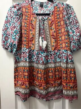 SHEIN Floral Print Light Blue and Pink Blouse